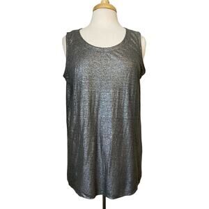 EILEEN FISHER Silver Gray 100% Linen Metallic Sleeveless Top Small #S3IZU Tank